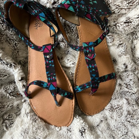 Black Poppy Shoes - Black Poppy Black Purple Blue Tribal Print Sandal